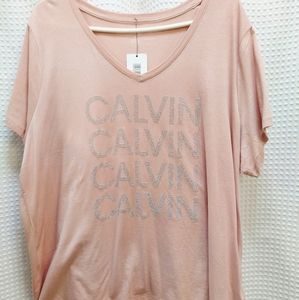 NWT CALVIN KLEIN  Womens Pink V-Neck Shirt Plus 2X
